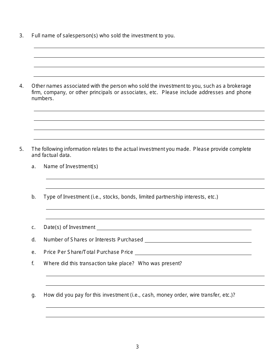 Securities Complaint Form - Ohio, Page 3