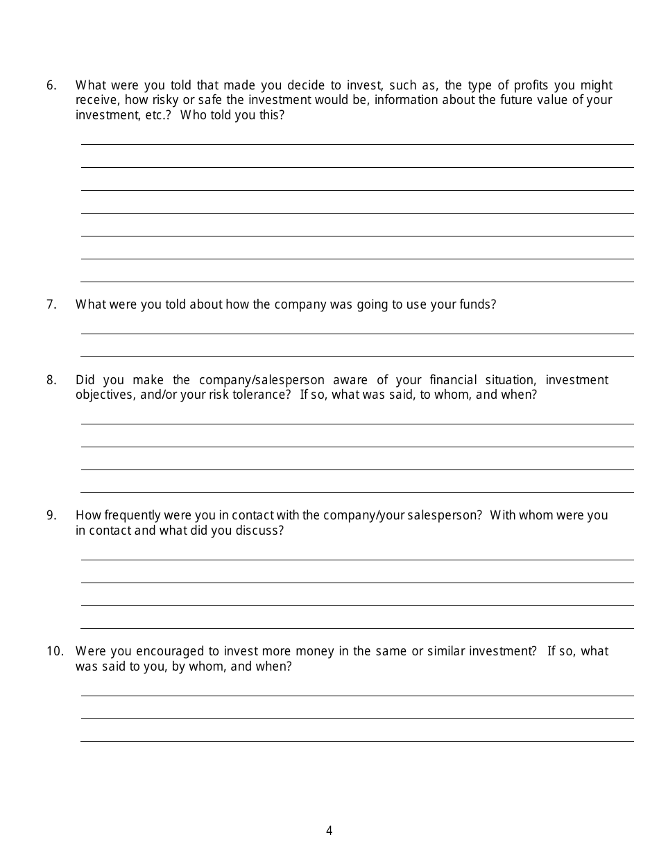 Securities Complaint Form - Ohio, Page 4