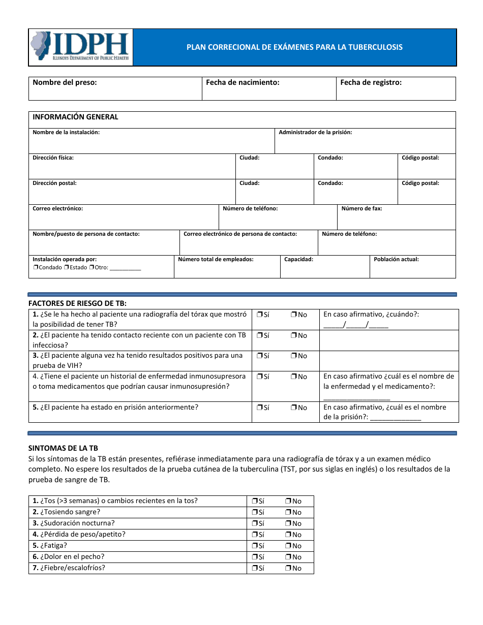 Plan Correcional De Examenes Para La Tuberculosis - Illinois (Spanish), Page 1