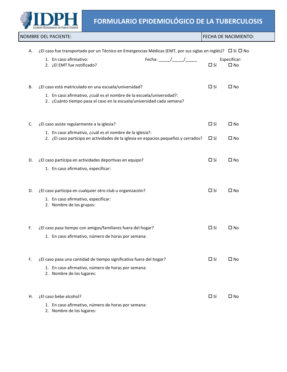 Formulario Epidemiologico De La Tuberculosis - Illinois (Spanish), Page 3