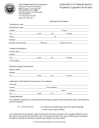 Application for Reduced Ignition Propensity Cigarette Certification - Ohio