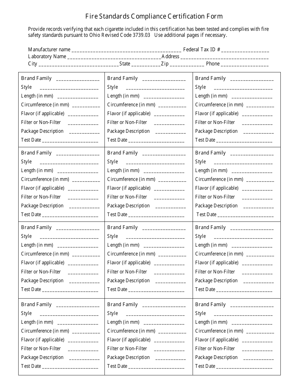 Application for Reduced Ignition Propensity Cigarette Certification - Ohio, Page 2
