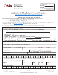 Form DLC4174 Application for Manufacturer, Pub, or Warehouse - Ohio