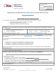 Form LIQ-17-014 Application to Manufacture and Sell ICE Cream With Alcohol - Ohio
