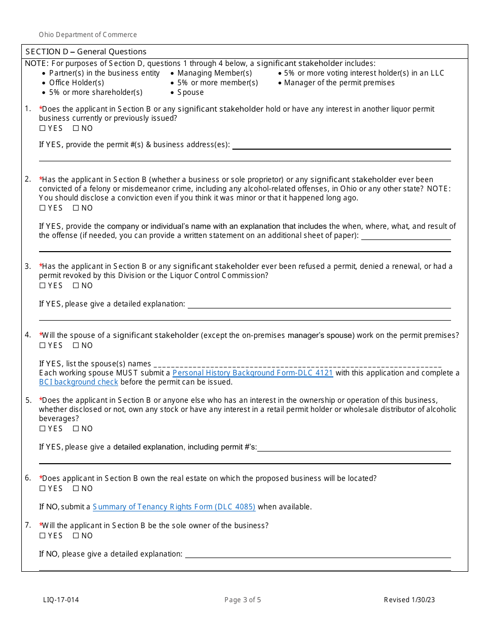 Form LIQ-17-014 Application to Manufacture and Sell ICE Cream With Alcohol - Ohio, Page 3