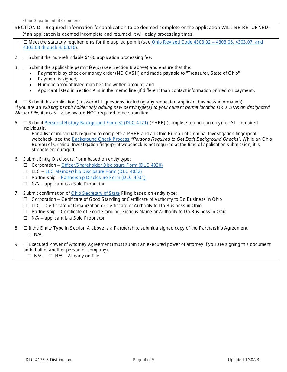 Form DLC4176-B Application for Distributor Permit (B Permits) - Ohio, Page 4