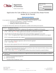 Document preview: Form DLC4174-B2A Application for Sale of Wine to a Licensed Ohio Retail Permit Holder (B-2a Permit) - Ohio