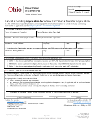 Document preview: Form LIQ-19-0004 Cancel a Pending Application for a New Permit or a Transfer Application - Ohio
