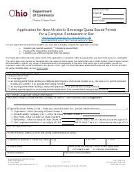 Document preview: Form DLC4113-C/D (LIQ-18-0020) Application for New Alcoholic Beverage Quota Based Permit for a Carryout, Restaurant or Bar - Ohio