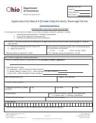 Document preview: Form DLC4171_D-4 (LIQ-18-0020) Application for New D-4 (Private Club) Alcoholic Beverage Permit - Ohio