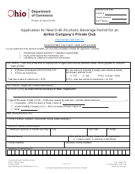Document preview: Form DLC4171_D-4A Application for New D-4a Alcoholic Beverage Permit for an Airline Company's Private Club - Ohio