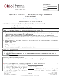 Form DLC4113_D-5A (LIQ-18-0020) Application for New D-5a Alcoholic Beverage Permit for a Hotel or Motel - Ohio