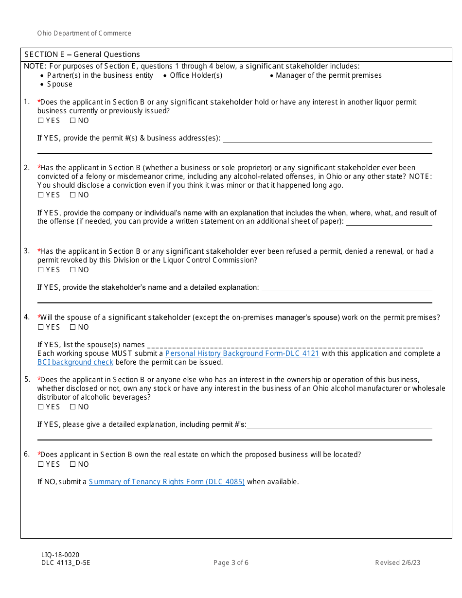 Form DLC4113_D-5E (LIQ-18-0020) Application for New D-5e Alcoholic Beverage Permit for a Non-profit / Charitable Organization Riverboat - Ohio, Page 3