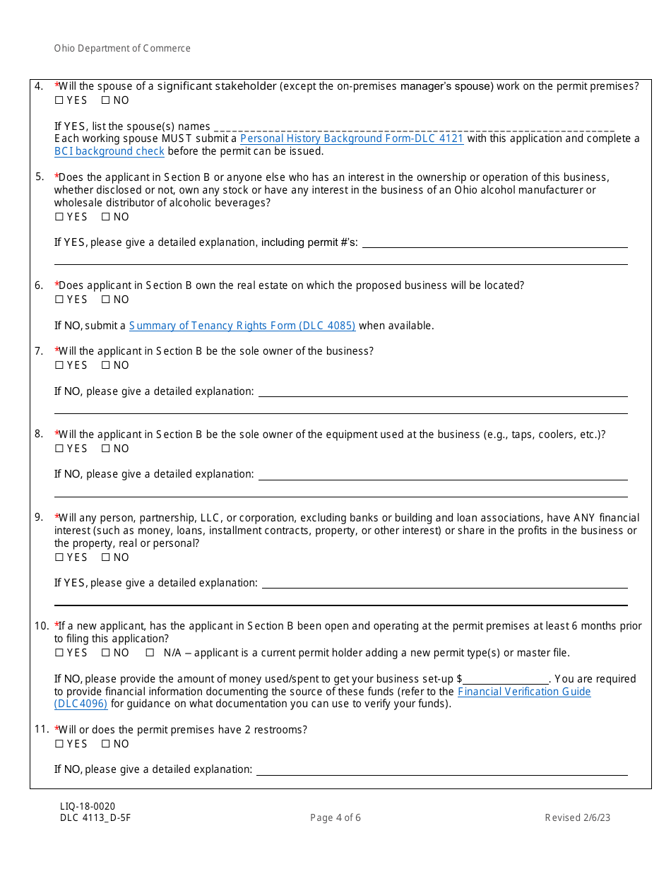 Form DLC4113_D-5F (LIQ-18-0020) Application for New D-5f Alcoholic Beverage Permit for a Marina Restaurant - Ohio, Page 4