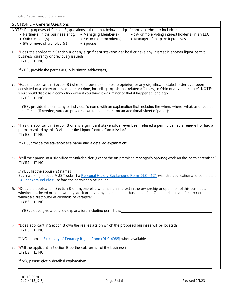 Form DLC4113_D-5J (LIQ-18-0020) Application for New D-5j Alcoholic Beverage Permit Within a Community Entertainment District (Ced) - Ohio, Page 3