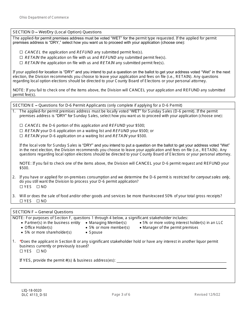 Form DLC4113_D-5I (LIQ-18-0020) Application for New D-5 I Alcoholic Beverage Permit - Ohio, Page 3