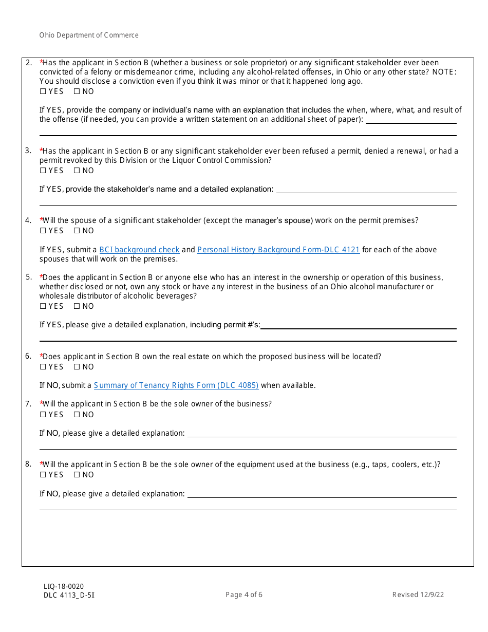 Form DLC4113_D-5I (LIQ-18-0020) Application for New D-5 I Alcoholic Beverage Permit - Ohio, Page 4