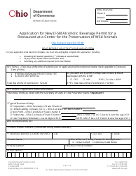 Document preview: Form DLC4113_D-5M (LIQ-18-0020) Application for New D-5m Alcoholic Beverage Permit for a Restaurant at a Center for the Preservation of Wild Animals - Ohio