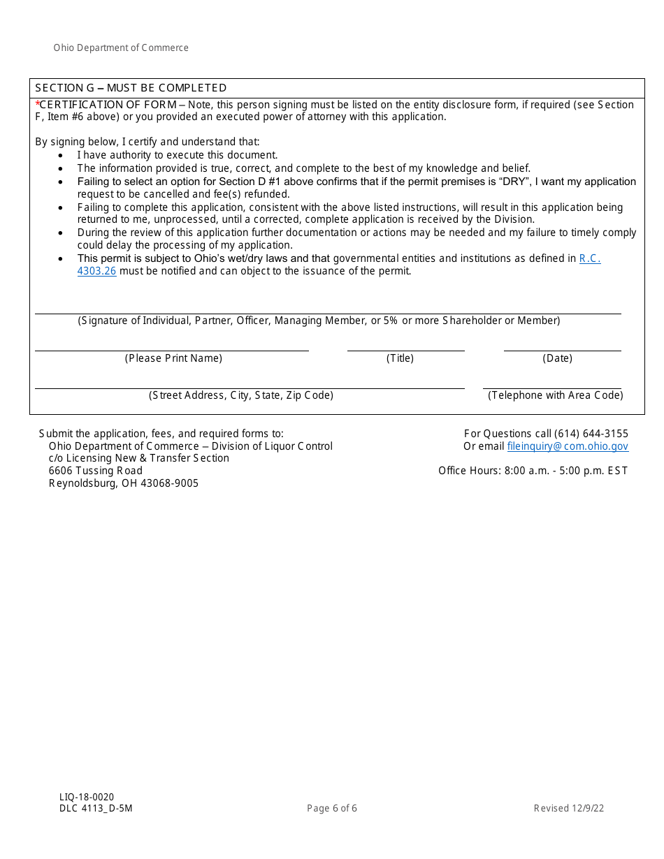 Form DLC4113_D-5M (LIQ-18-0020) - Fill Out, Sign Online And Download ...