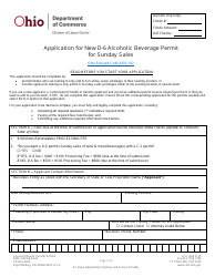 Document preview: Form DLC4113_D-6 (LIQ-18-0020) Application for New D-6 Alcoholic Beverage Permit for Sunday Sales - Ohio