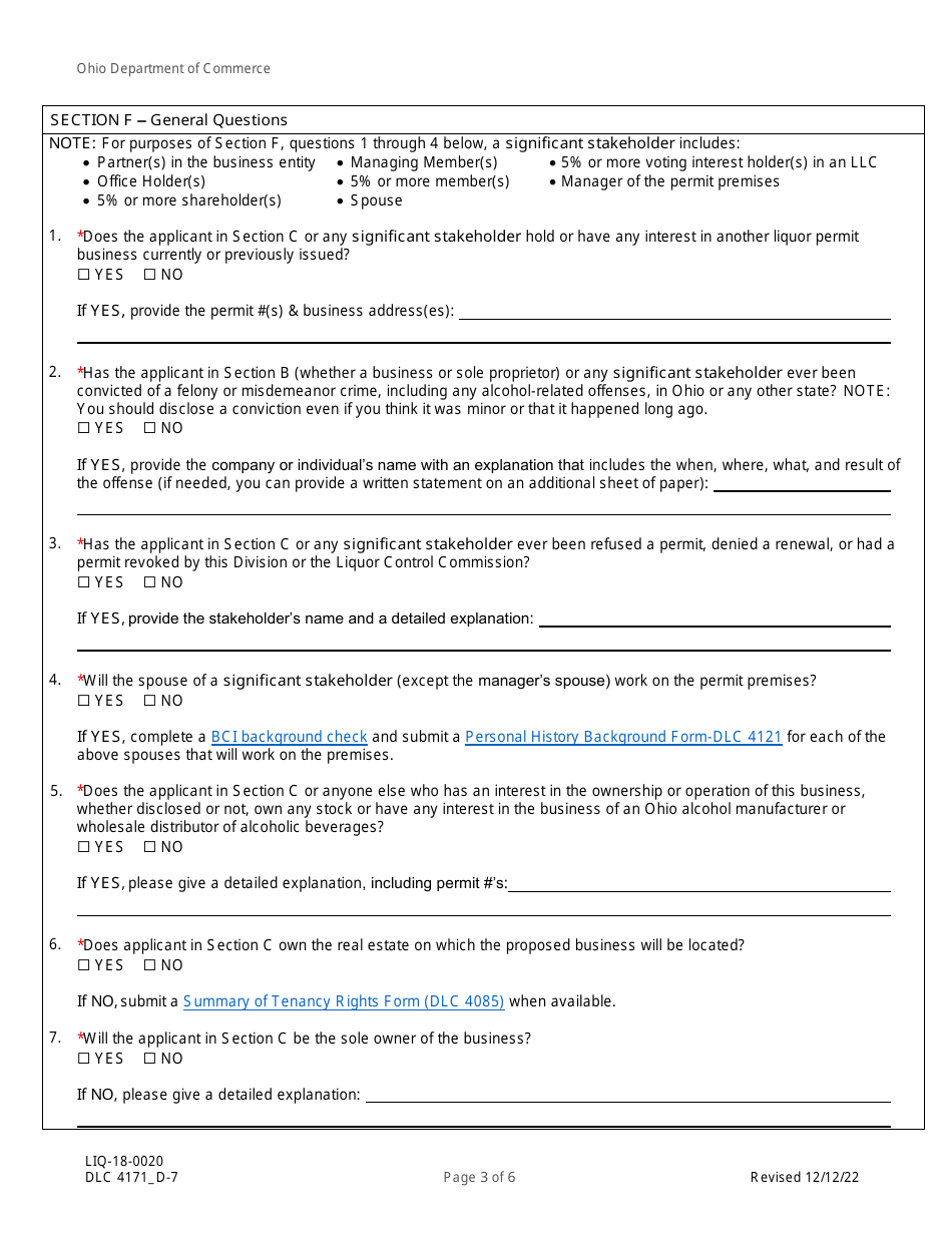 Form DLC4171_D-7 (LIQ-18-0020) Application for New D-7 Alcoholic Beverage Permit Within a Resort Area - Ohio, Page 3