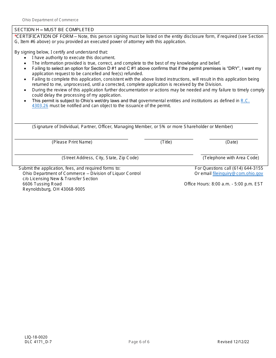 Form DLC4171_D-7 (LIQ-18-0020) Application for New D-7 Alcoholic Beverage Permit Within a Resort Area - Ohio, Page 6