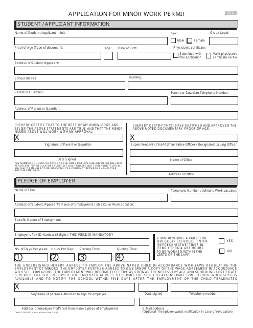 Form LAWS COM0000 Application for Minor Work Permit - Ohio