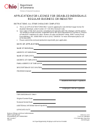 Document preview: Form DIC-19-0012 Application for License for Disabled Individuals Regular Business or Industry - Ohio