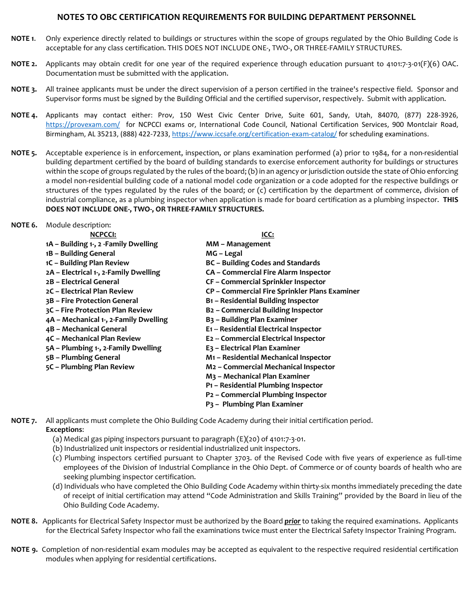 Form 102 Application for Interim Certification Non-residential Building Department Personnel - Ohio, Page 8