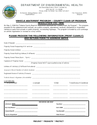 Document preview: Abandon Vehicle Abatement Request Form - Tehama County, California