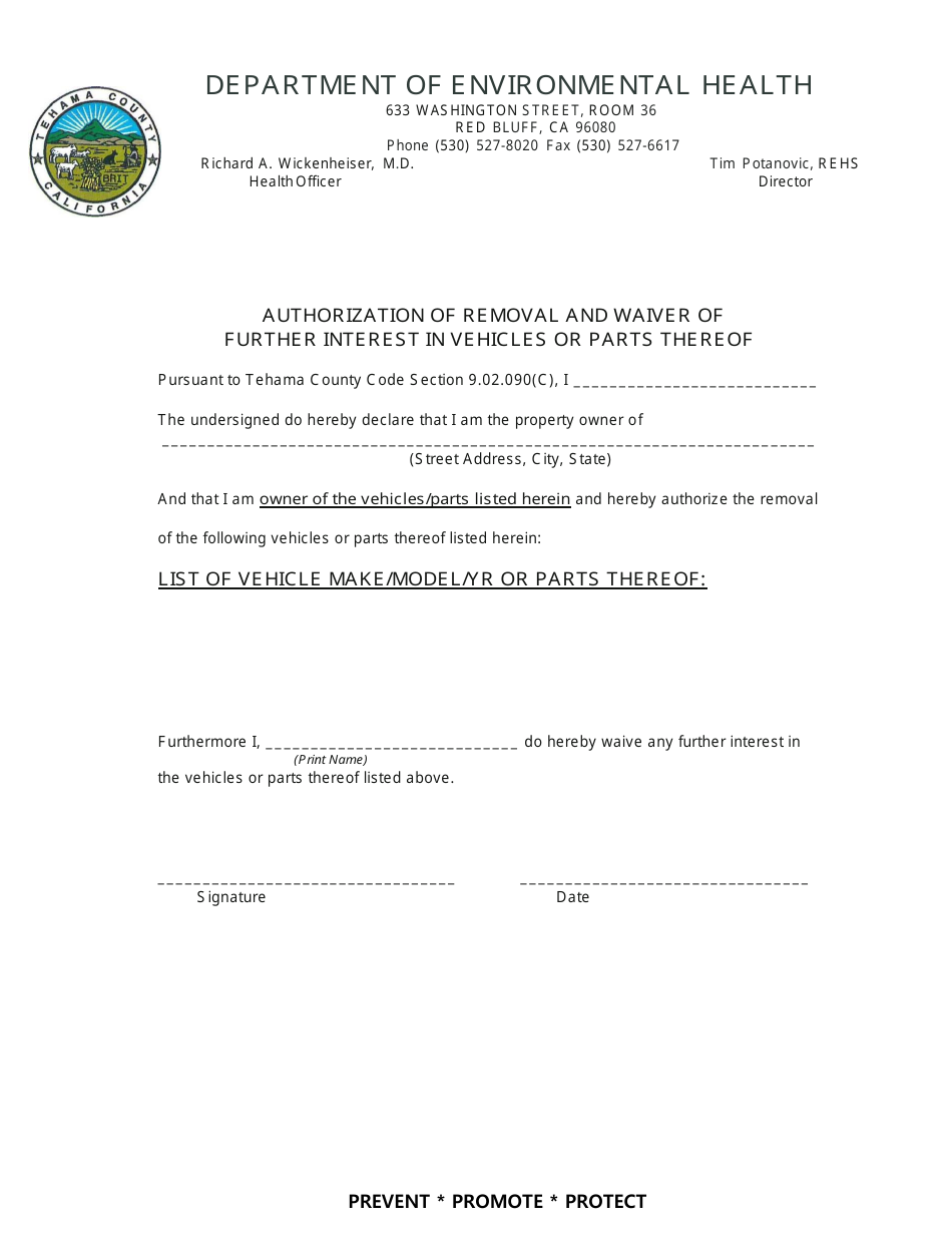 Abandon Vehicle Abatement Request Form - Tehama County, California, Page 3