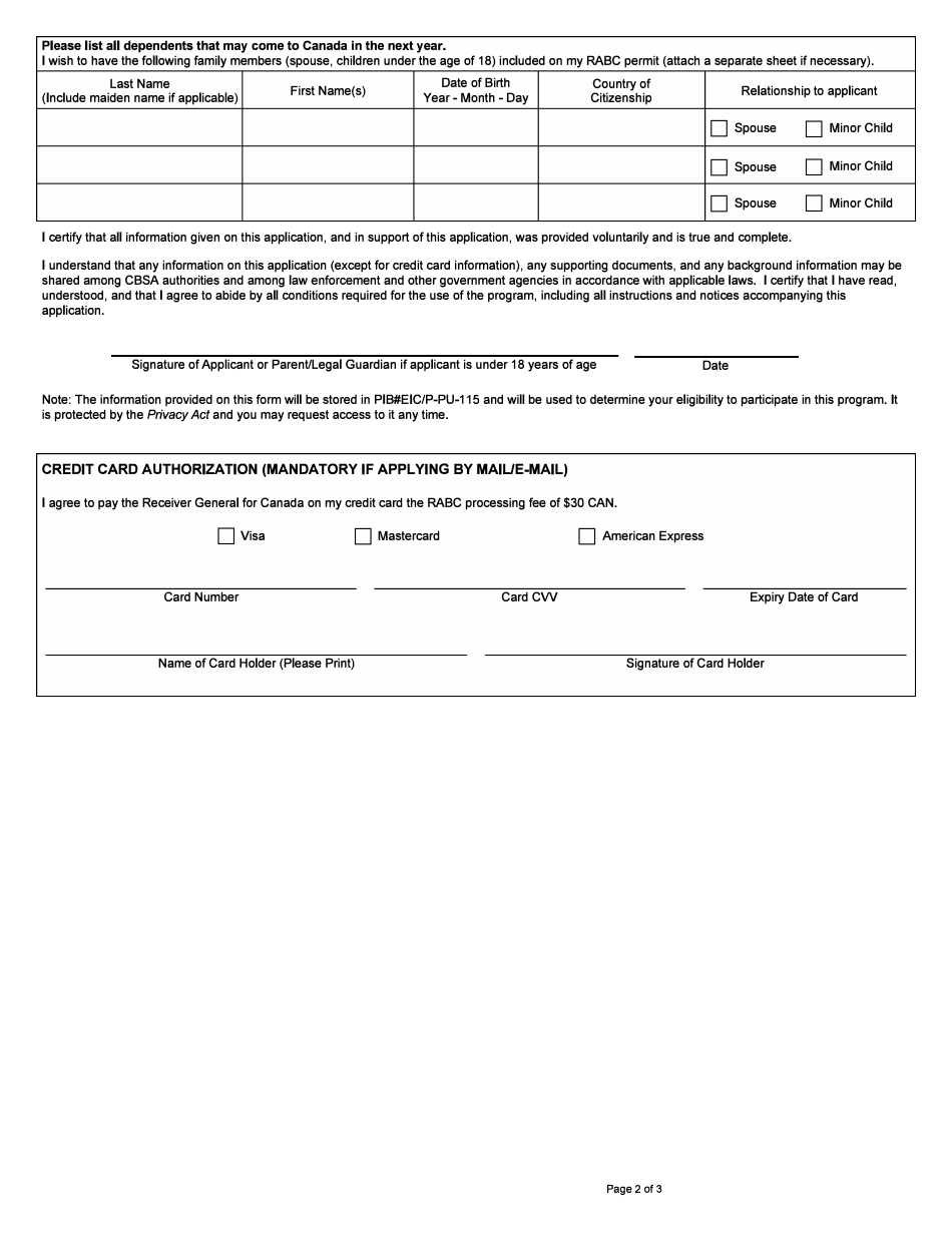 Form BSF386 Remote Area Border Crossing Permit - Canada, Page 2