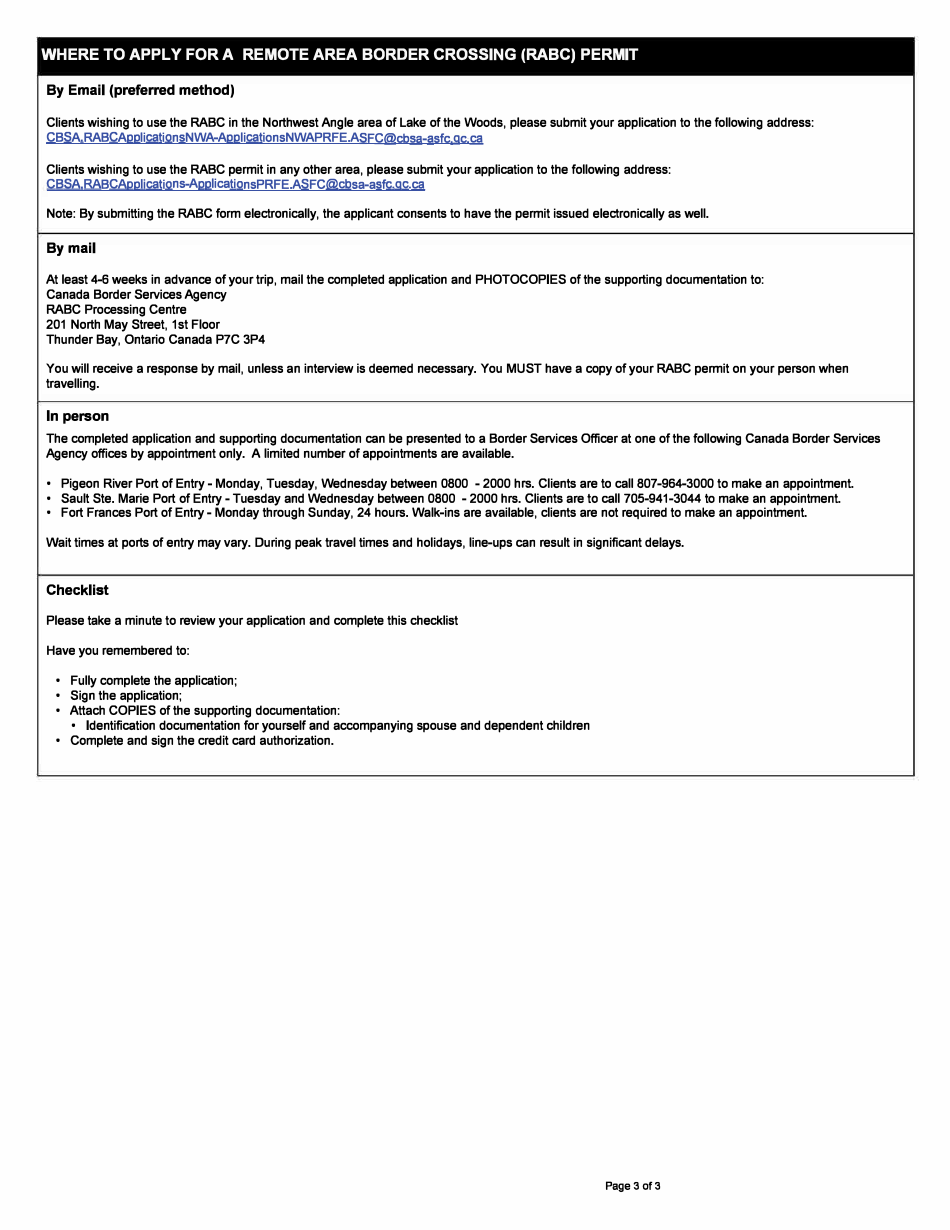 Form BSF386 Remote Area Border Crossing Permit - Canada, Page 3