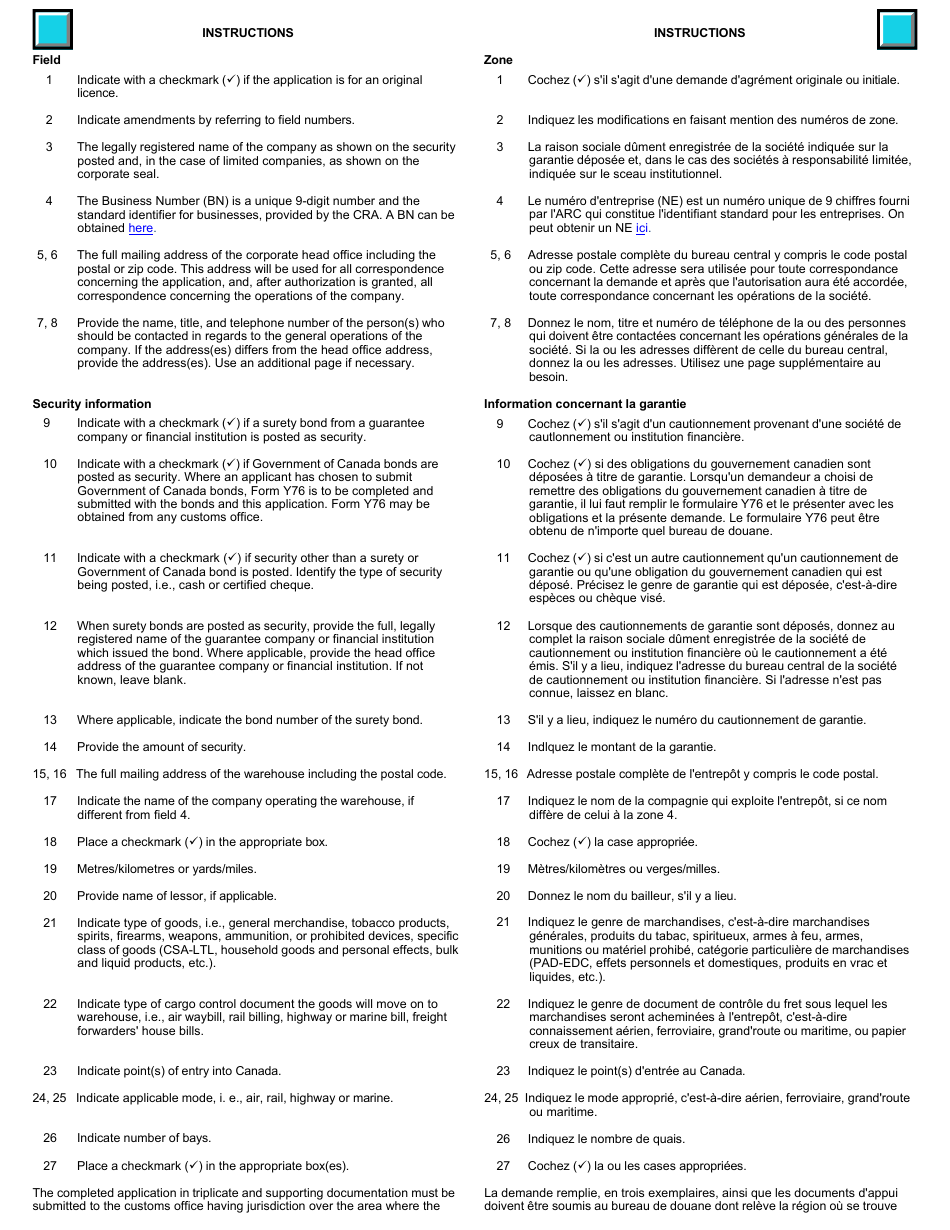 Form E400 C Application for Licence to Operate a Customs Sufferance Warehouse - Canada (English / French), Page 2