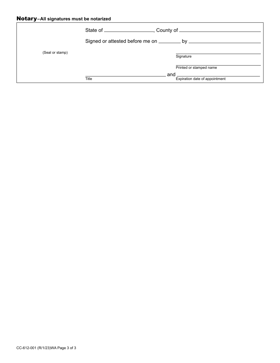 Form CC-612-001 Camping Resort Company Registration Application - Washington, Page 3