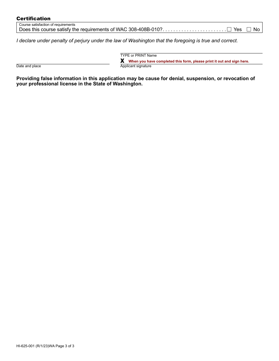 Form HI-625-001 Home Inspector Course Approval Application - Washington, Page 3
