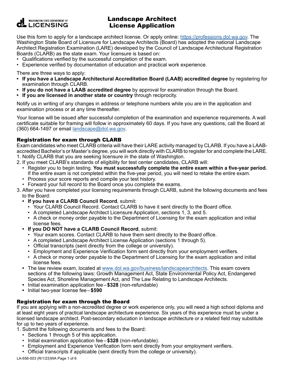 Form LA656003 Fill Out, Sign Online and Download Fillable PDF, Washington Templateroller