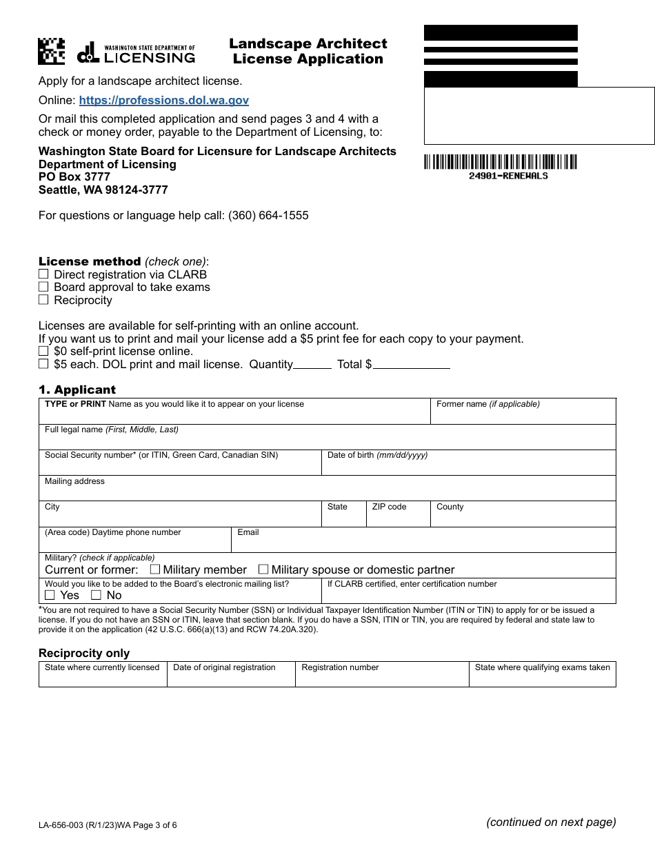 Form LA656003 Download Fillable PDF or Fill Online Landscape