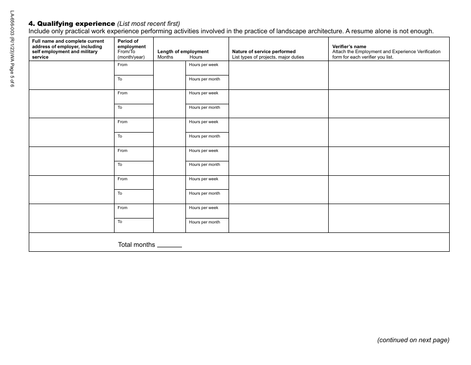 Form LA-656-003 Landscape Architect License Application - Washington, Page 5