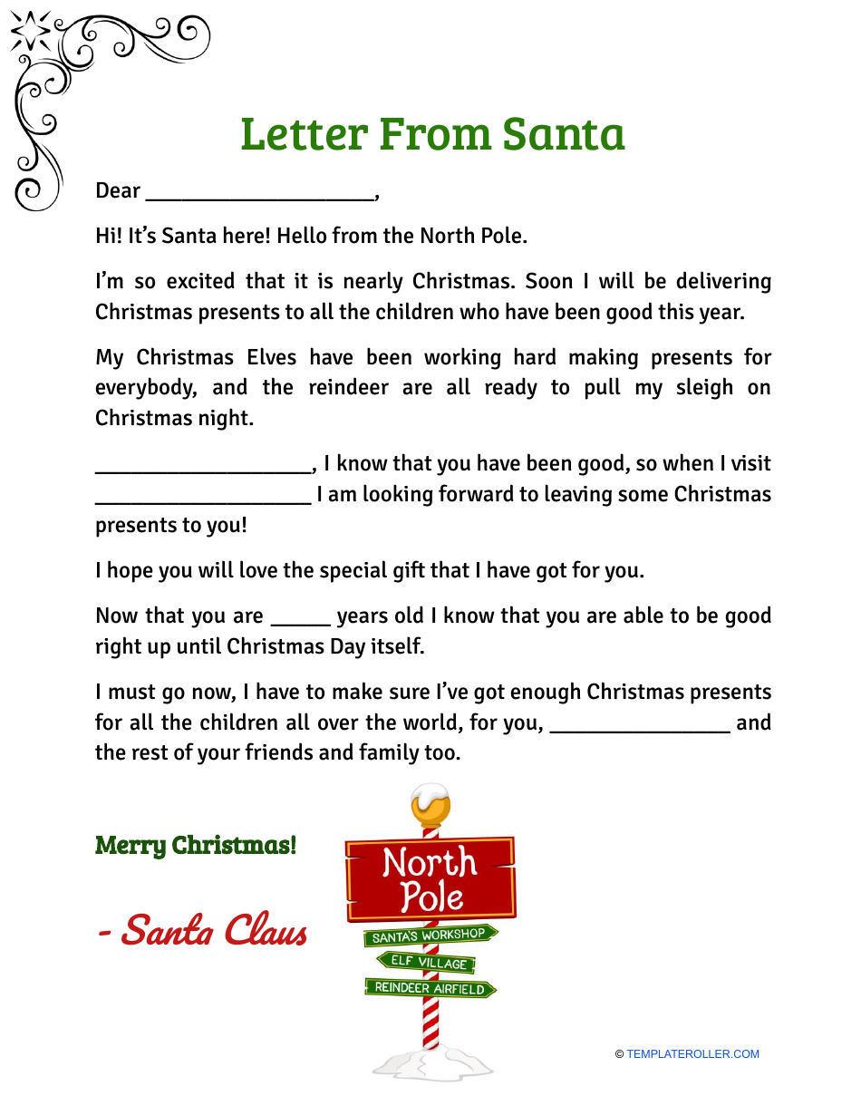 Letter From Santa Template - Varicolored Download Printable PDF ...