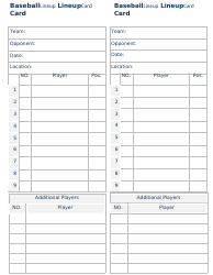 Document preview: Baseball Lineup Card Template