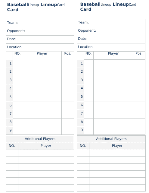 Baseball Lineup Card Template - Organize Your Team's Lineup in a Professional Format