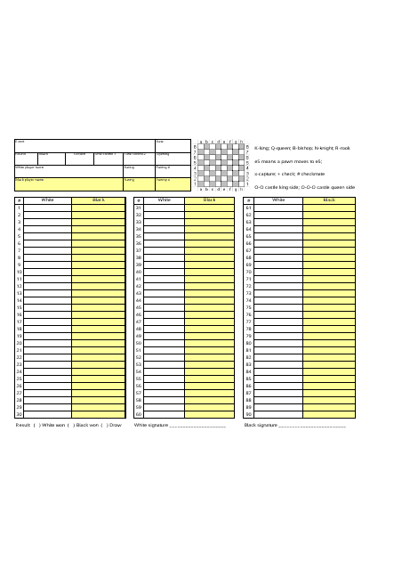 Simple Chess Score Sheet Preview