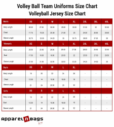 Document preview: Volleyball Jerseys and Uniform Size Chart - Apparelnbags