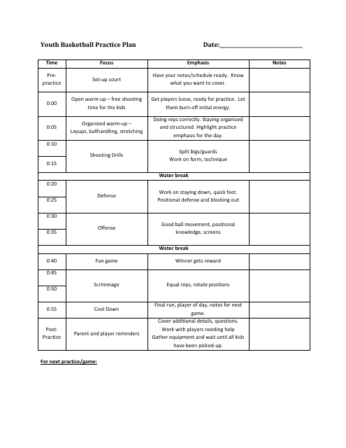 Youth basketball practice plan template - Structured practice plan for young basketball players.