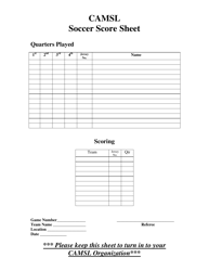 Document preview: Soccer Score Sheet - Camsl
