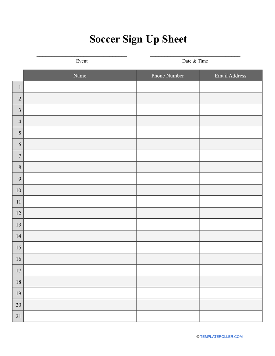 Soccer Sign up Sheet Download Printable PDF Templateroller