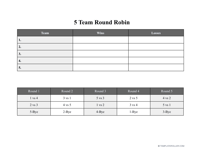 5 Team Round Robin Template Download Printable PDF Templateroller