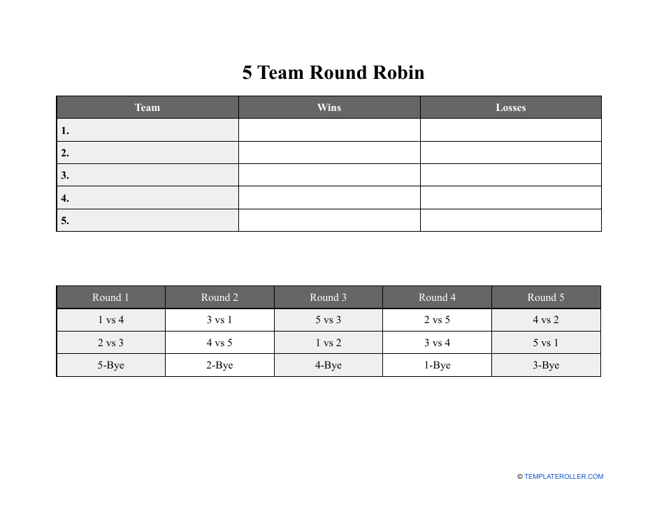 5 Team Round Robin Template Download Printable PDF Templateroller