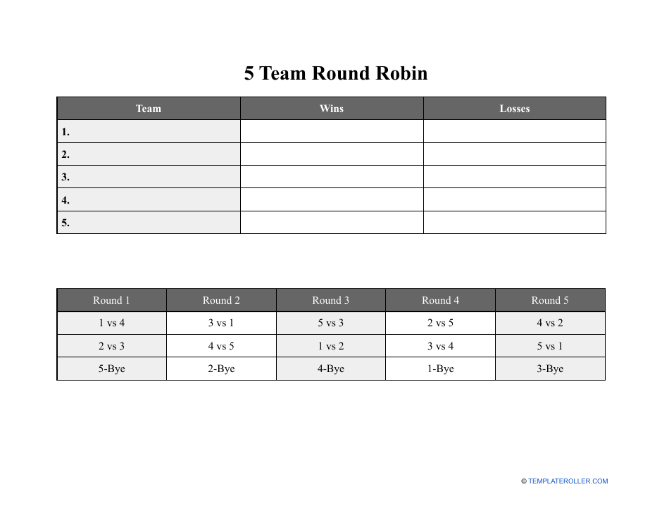 5 Team Round Robin Template Image Preview